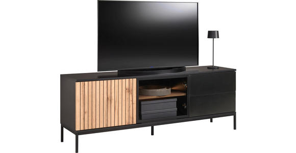 LOWBOARD  in 153,6/56/38 cm  - Eiche Wotan/Schwarz, KONVENTIONELL, Glas/Holzwerkstoff (153,6/56/38cm) - Xora