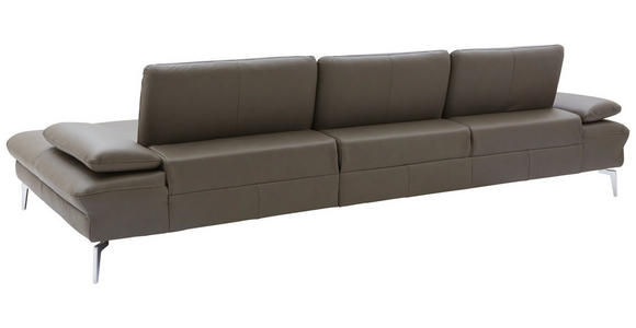 ECKSOFA Graubraun Echtleder  - Chromfarben/Graubraun, Design, Leder/Metall (325/157cm) - Dieter Knoll