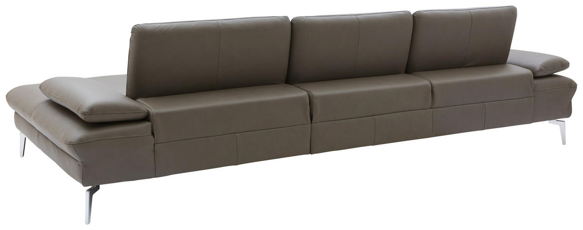 ECKSOFA in Echtleder Graubraun  - Chromfarben/Graubraun, Design, Leder/Metall (325/157cm) - Dieter Knoll