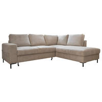 ECKSOFA in Cord Beige  - Beige/Schwarz, Design, Textil/Metall (237/197cm) - MID.YOU