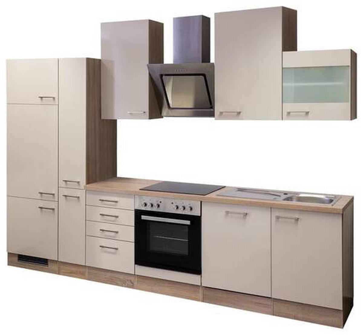 KUCHYŇSKÁ LINKA NEPAL 310 - Sonoma dub/kašmírová, Moderní, kov/kompozitní dřevo (310cm) - FlexWell