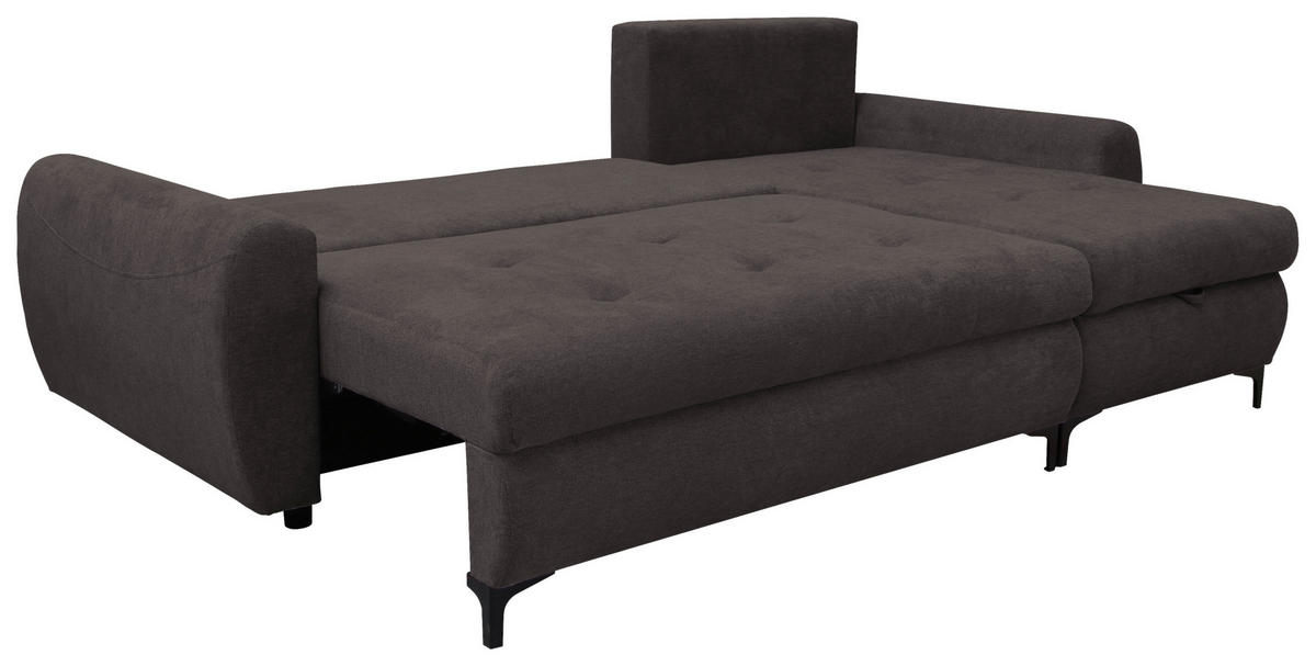 ECKSCHLAFSOFA in Mikrofaser Dunkelbraun  - Dunkelbraun/Schwarz, Konventionell, Textil/Metall (237/146cm) - Livetastic