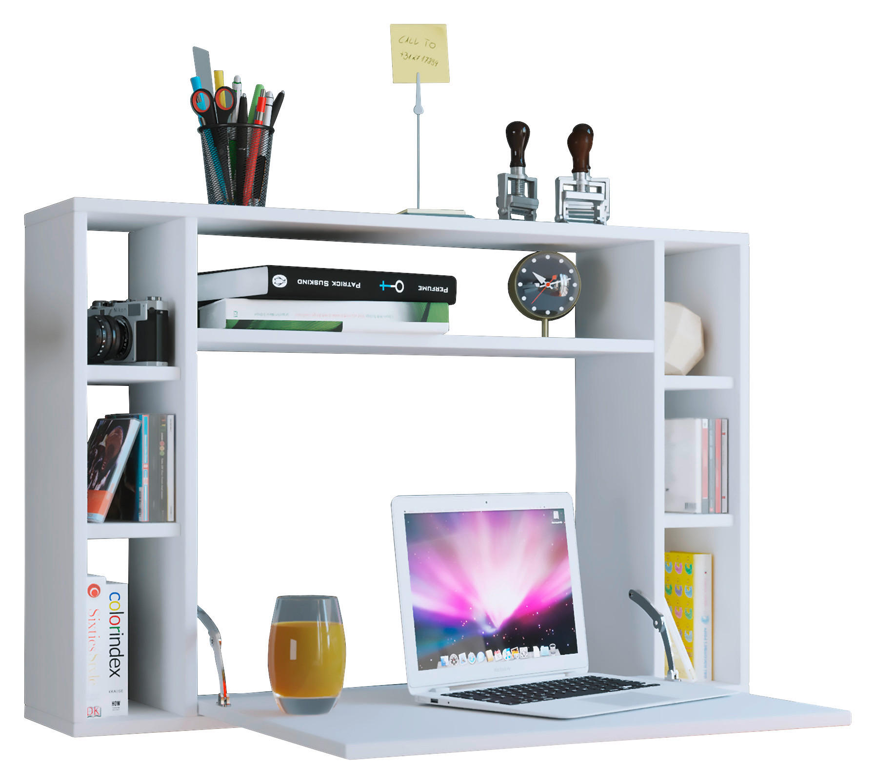 LAPTOPTISCH 90/20/60 cm klappbar, Stauraum, Wandmontage, Regal  - Weiß, KONVENTIONELL, Holzwerkstoff (90/20/60cm) - MID.YOU