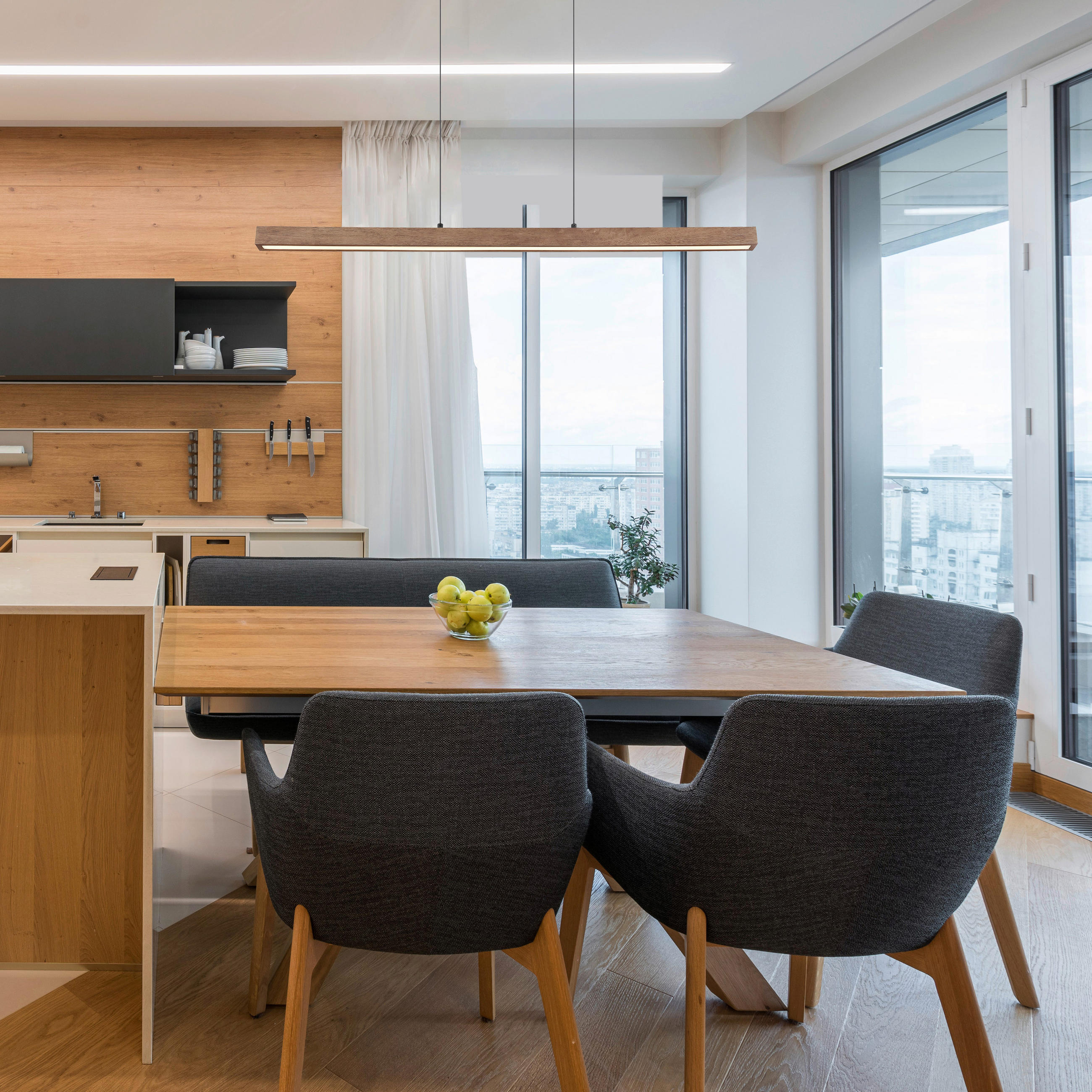 LED-HÄNGELEUCHTE 115/4,5/150 cm  - Dunkelbraun/Opal, Natur, Holz/Kunststoff (115/4,5/150cm) - Globo