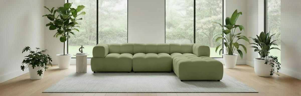 ECKSOFA ZAK Grün Bouclé  - Schwarz/Grün, Design, Kunststoff/Textil (280/186cm) - MID.YOU