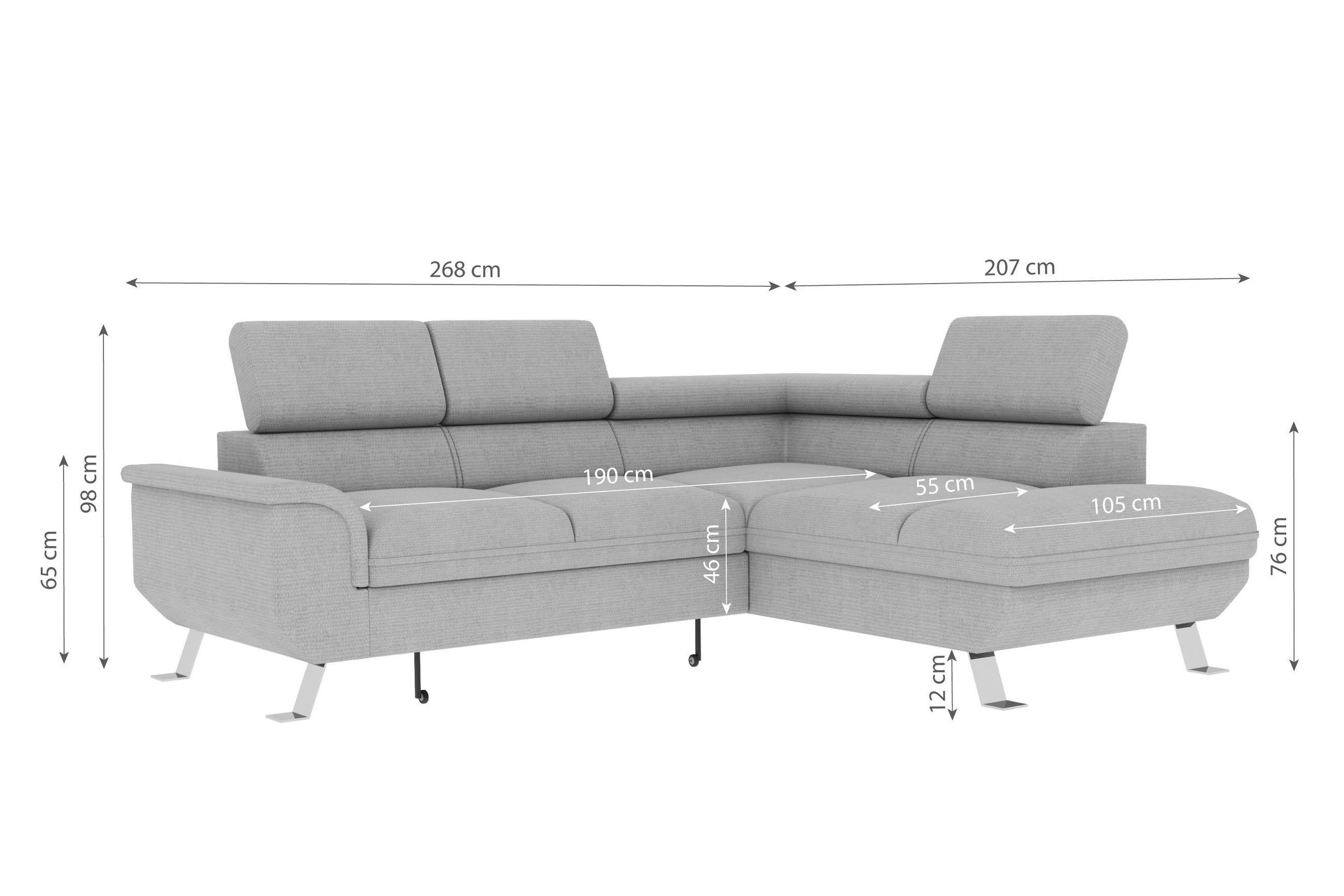 Thumbnail - Carryhome Ecksofa, Schwarz, Textil, 5-Sitzer, Ottomane rechts, L-Form, 268x207 cm, Liegefunktion, seitenverkehrt erhältl...