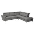 ECKSOFA in Echtleder Dunkelgrau  - Dunkelgrau/Alufarben, Design, Leder/Metall (271/242cm) - Cantus