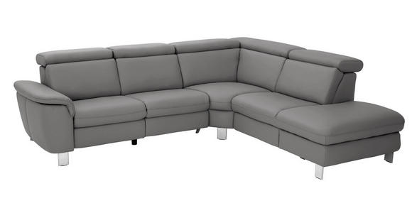 ECKSOFA in Echtleder Dunkelgrau  - Dunkelgrau/Alufarben, Design, Leder/Metall (271/242cm) - Cantus