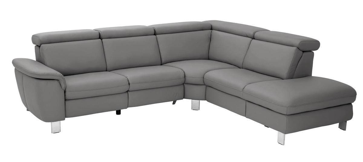 ECKSOFA in Echtleder Dunkelgrau  - Dunkelgrau/Alufarben, Design, Leder/Metall (271/239cm) - Cantus