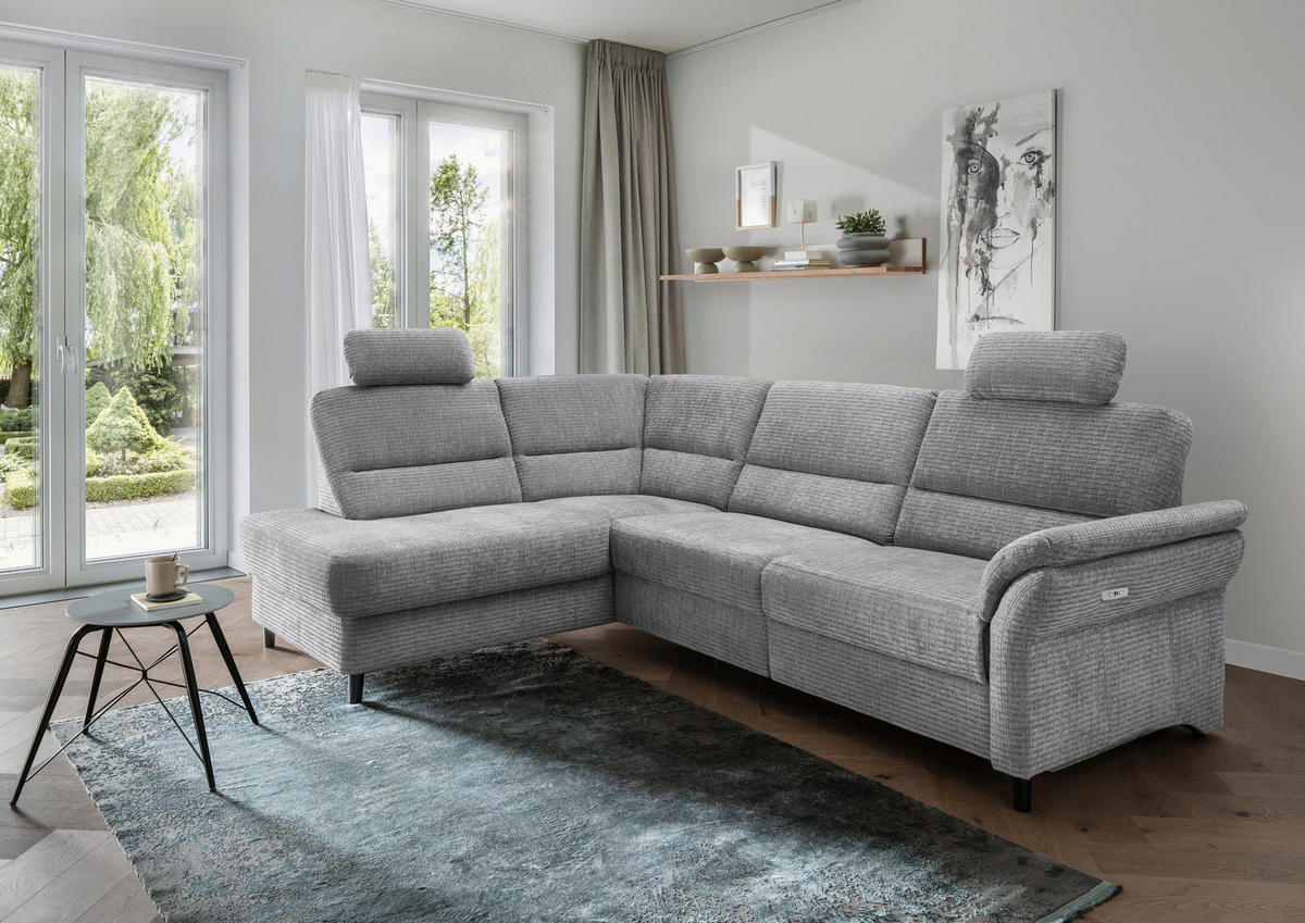 ECKSOFA in Mikrofaser Grau  - Weiss/Schwarz, Modern, Holz/Textil (190/266cm) - Livetastic
