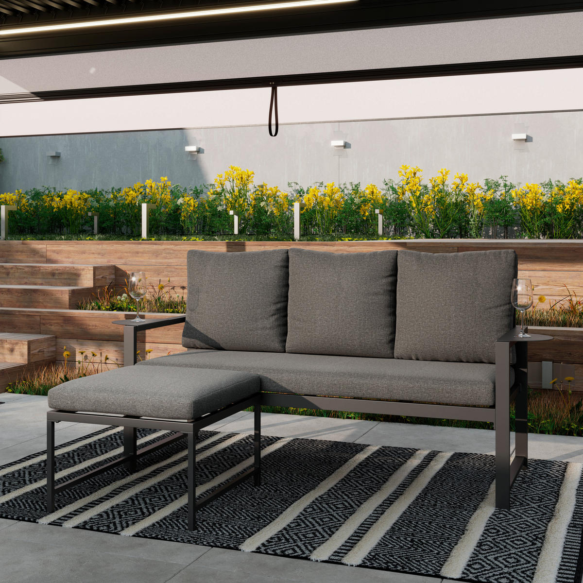 LOUNGEGARNITUR 2-teilig   191,5/81/67 cm Stahl  - Dunkelgrau, MODERN, Textil/Metall (191,5/81/67cm) - Ambia Garden