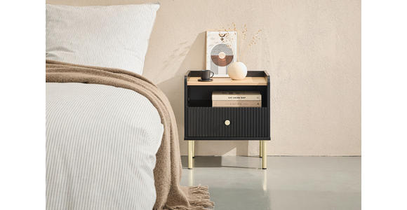 NACHTKÄSTCHEN in Schwarz, Eichefarben  - Eichefarben/Goldfarben, Design, Holzwerkstoff/Metall (50/54/40cm) - Xora