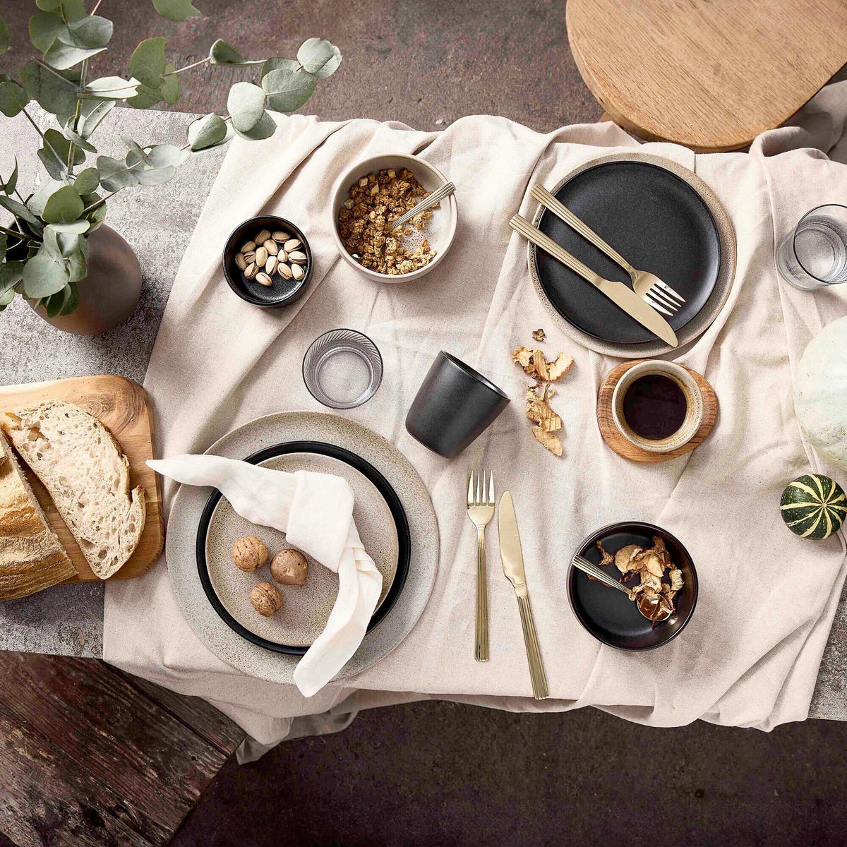 TELLERSET RAW 6-teilig  - Schwarz Hochglanz, Basics, Keramik (23cm) - Aida