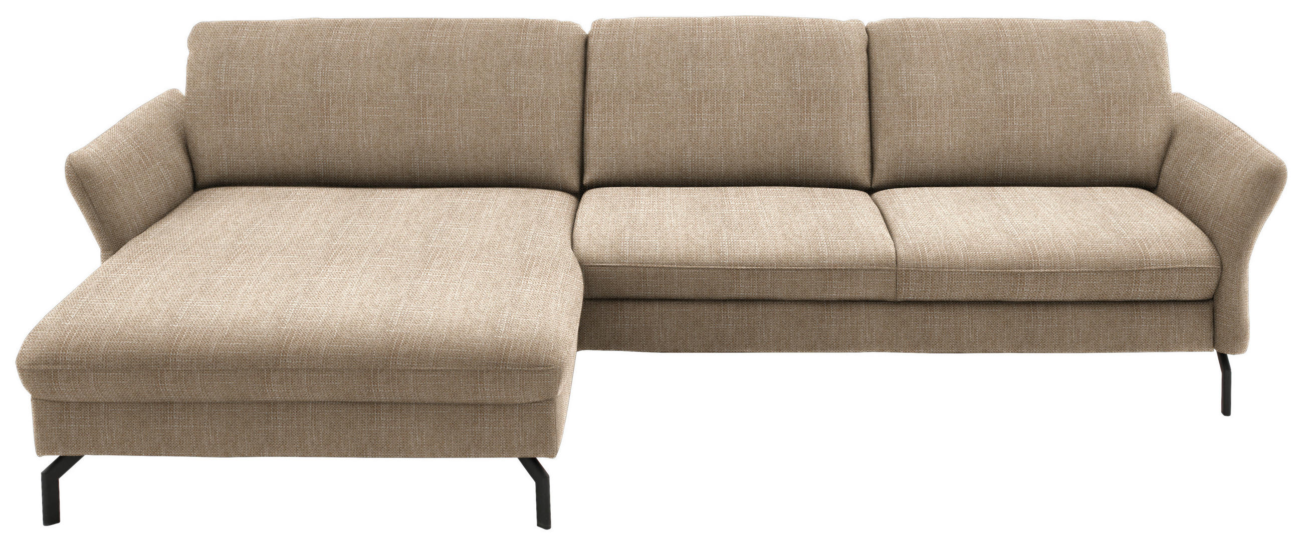 ECKSOFA Sandfarben Webstoff  - Sandfarben/Schwarz, Design, Textil/Metall (179/306cm) - Beldomo System