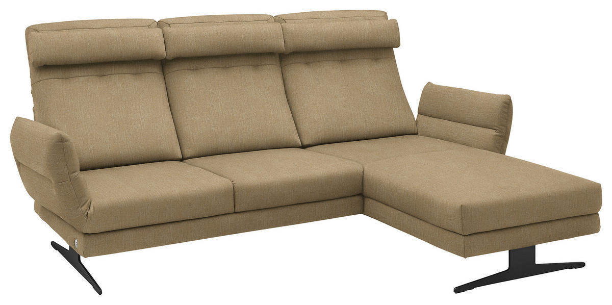 ECKSOFA in Flachgewebe Senfgelb  279-327/176-217 cm  - Senfgelb/Schwarz, Design, Textil/Metall (279-327/176-217cm) - Dieter Knoll