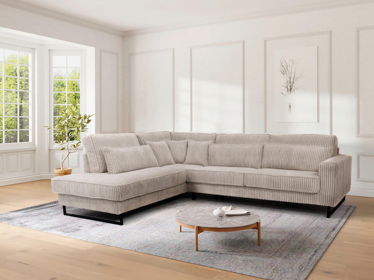 ROHOVÁ SEDAČKA, textil, kompozitní dřevo, béžová - černá/béžová, Konvenční, kov/kompozitní dřevo (284/253cm) - Livetastic