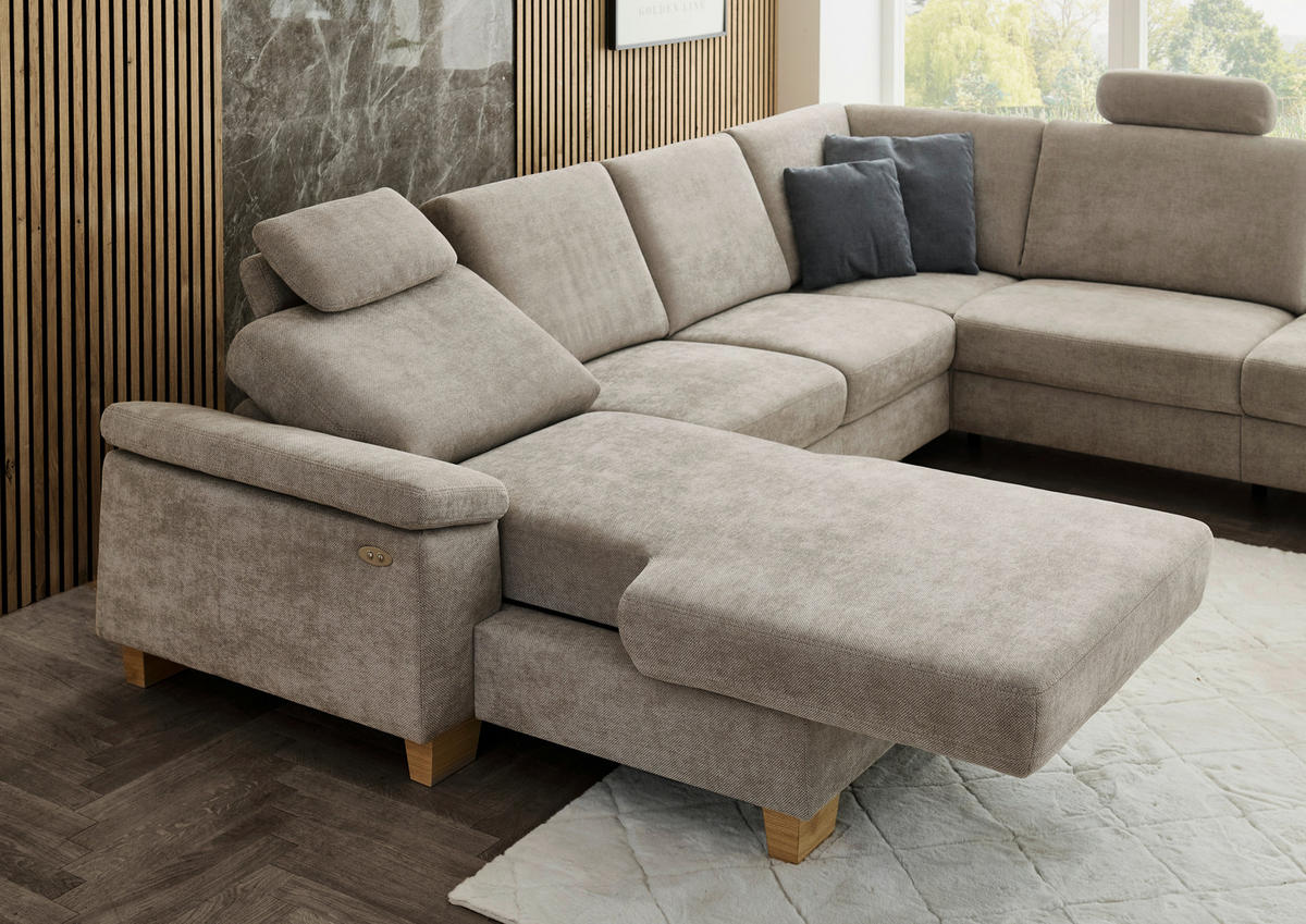 WOHNLANDSCHAFT Beldomo System in Flachgewebe Beige  - Eichefarben/Beige, KONVENTIONELL, Holz/Textil (235/316/167cm) - Beldomo System