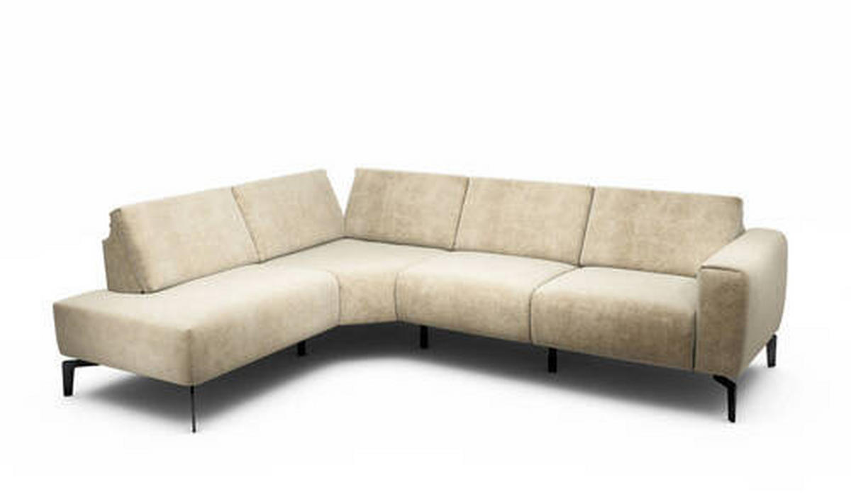 ECKSOFA in Samt Sandfarben  193/256 cm  - Sandfarben/Schwarz, Design, Textil/Metall (193/256cm) - SENSOO