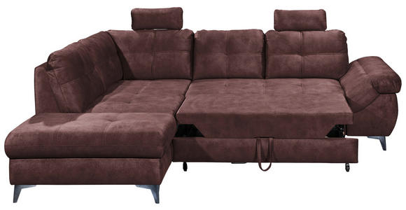 ECKSOFA Aubergine Velours  - Aubergine/Schwarz, KONVENTIONELL, Kunststoff/Textil (218/275cm) - Carryhome