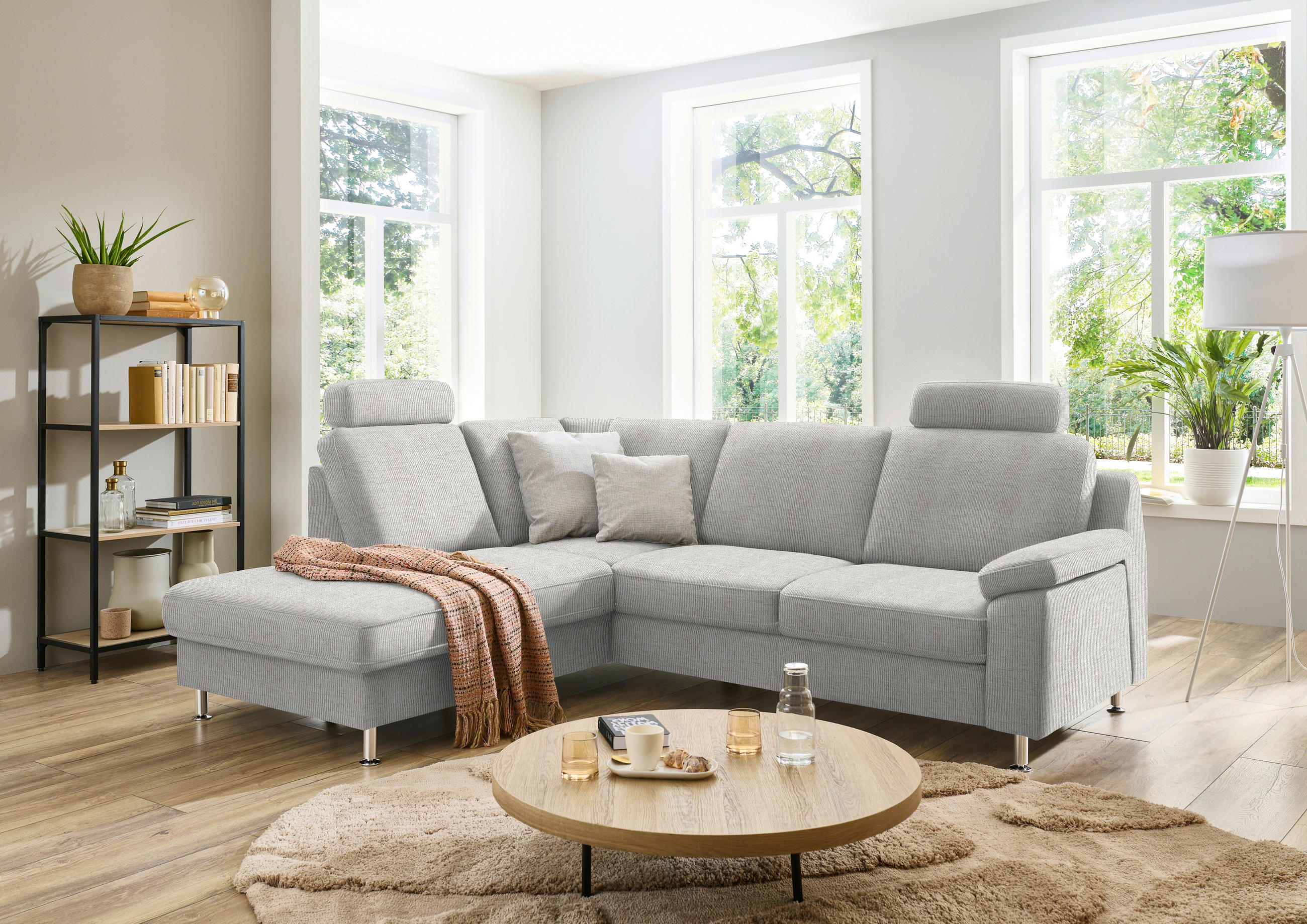 ECKSOFA in Webstoff Creme  - Creme/Alufarben, Konventionell, Textil/Metall (200/241cm) - Beldomo System