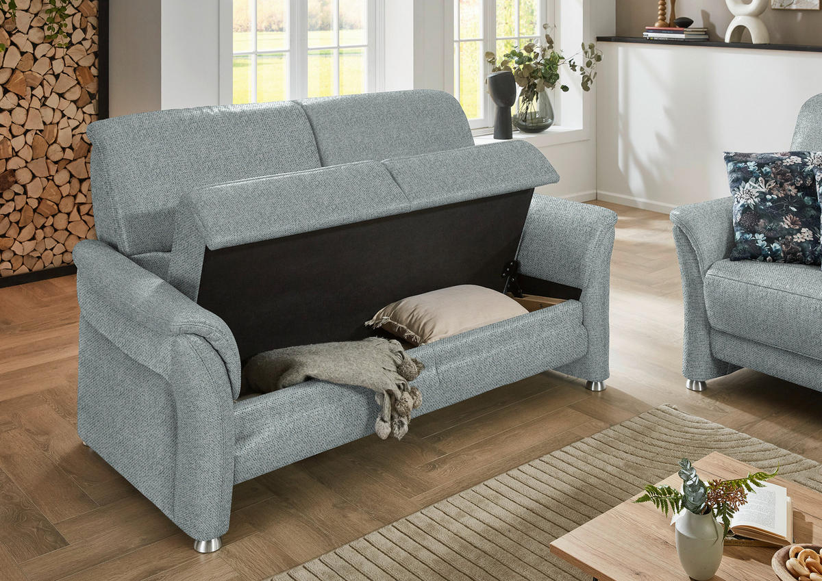 2,5-SITZER Flachgewebe Hellgrau  - Hellgrau/Alufarben, Konventionell, Textil/Metall (172/96/93cm) - Beldomo Premium