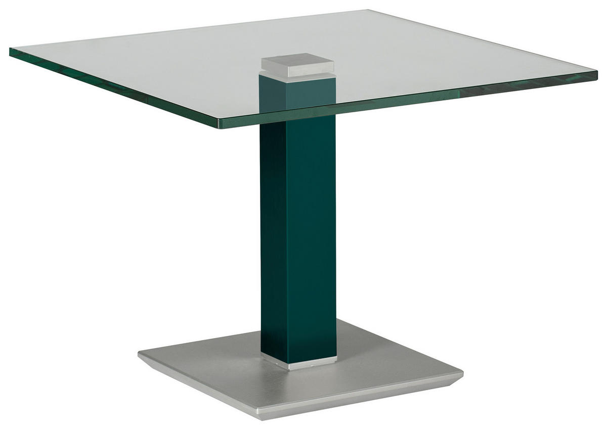 BEISTELLTISCH 60/60/46-65 cm Blau, Grün, Edelstahlfarben quadratisch  - Blau/Edelstahlfarben, Design, Glas/Kunststoff (60/60/46-65cm)