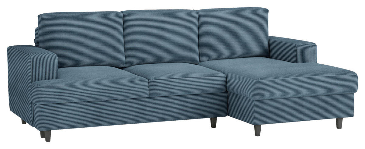 ECKSOFA Blau Cord, Velours  - Blau/Schwarz, Design, Holz/Textil (247/140cm) - MID.YOU