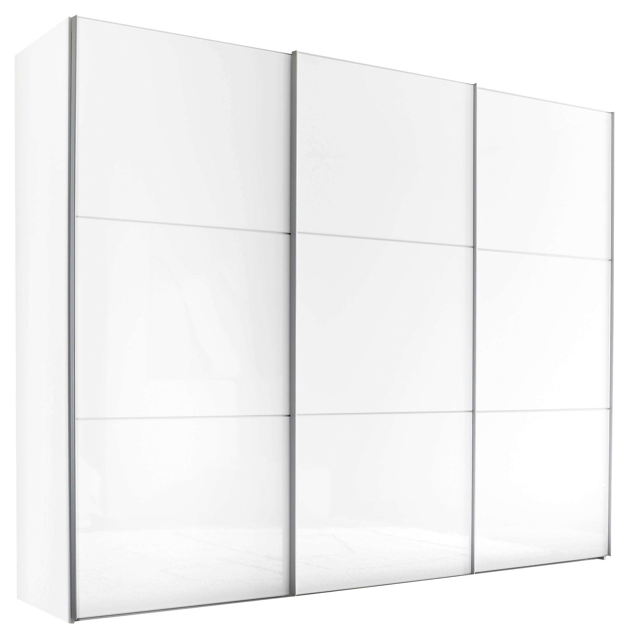 Moderano Schwebetürenschrank Weiß, Alu, Weiß Hochglanz 298x222x68 cm