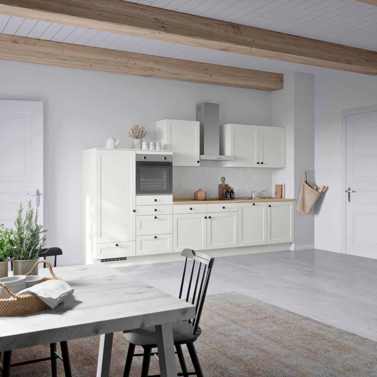 KÜCHENBLOCK Cascada 360 cm  in Weiß, Eichefarben  - Eichefarben/Schwarz, MODERN, Holzwerkstoff/Metall (360cm) - Nobilia