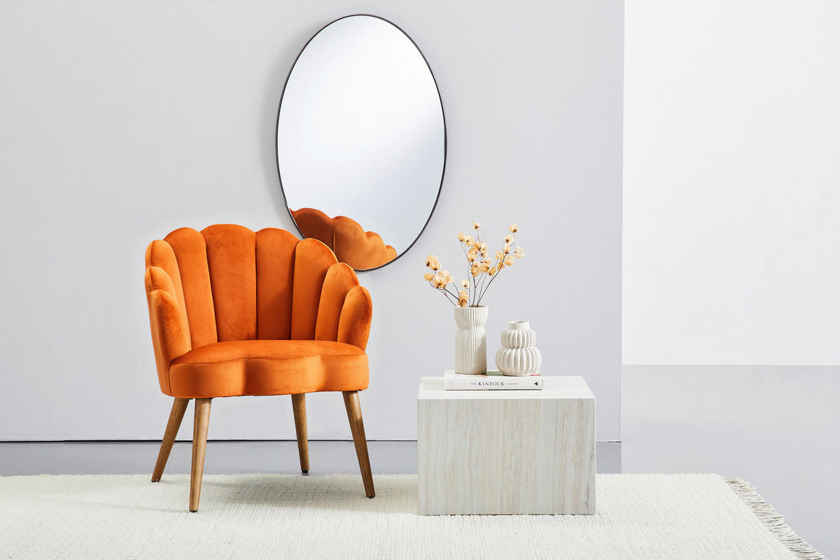 SESSEL Samt Orange, Ecru    - Ecru/Orange, Design, Holz/Textil (67/80/65cm) - MID.YOU