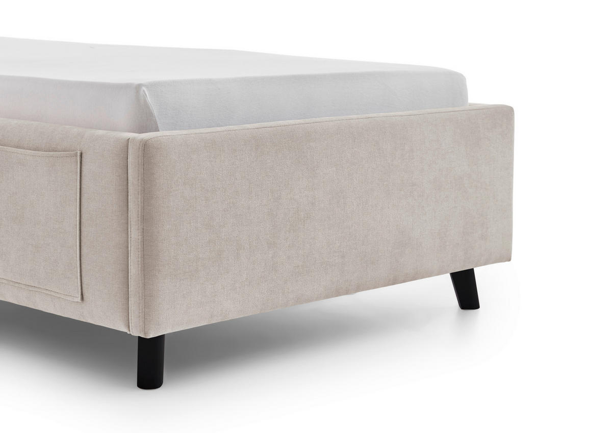 POLSTERBETT 90/200 cm,  in Schwarz, Beige, Lattenrost, Bettkasten, Betttasche,  - Birkefarben/Beige, KONVENTIONELL, Holz/Textil (90/200cm) - Boxxx