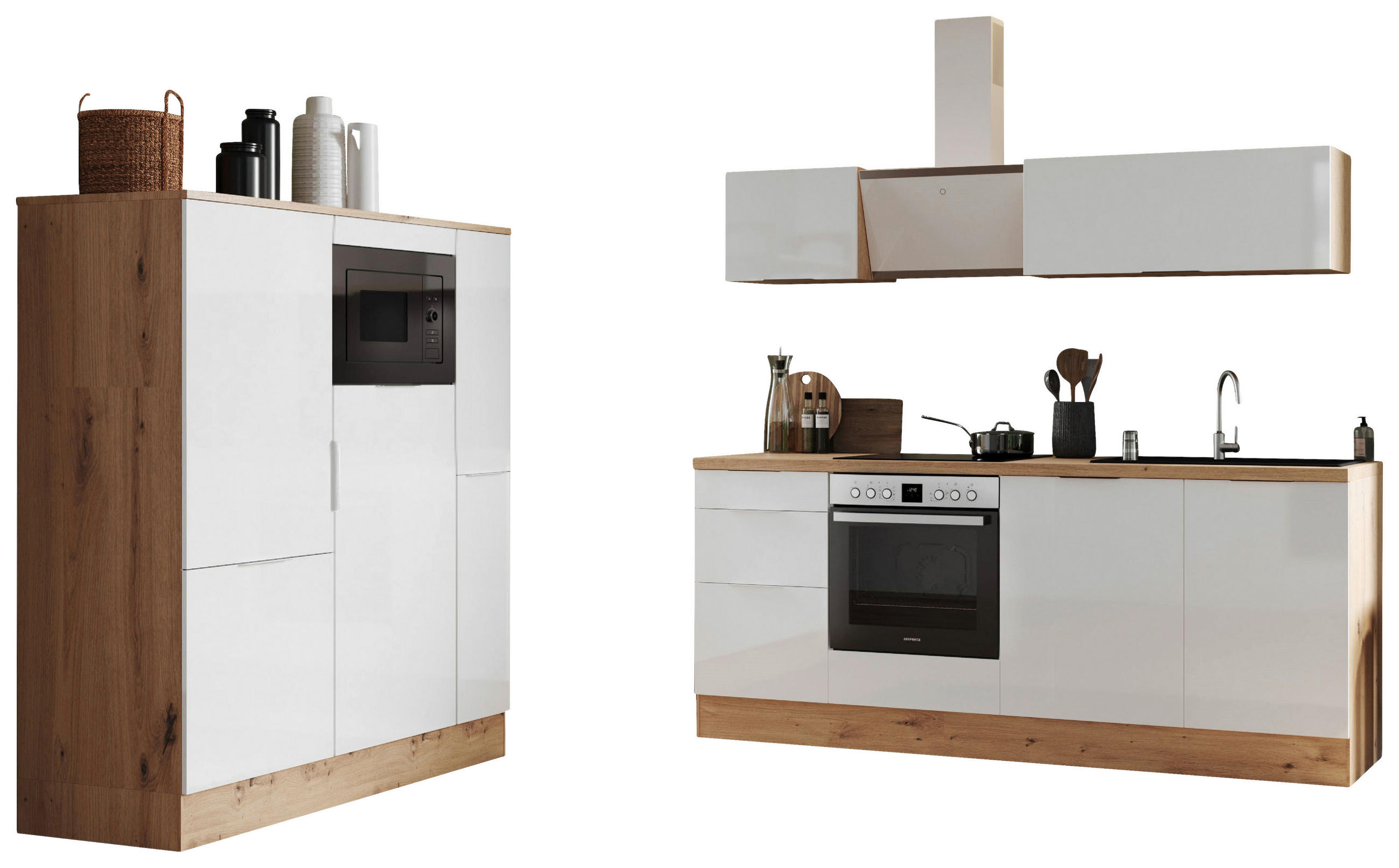 KÜCHENBLOCK 370 cm   in Eiche Artisan, Weiß Hochglanz  - Weiß Hochglanz/Eiche Artisan, LIFESTYLE, Holzwerkstoff/Metall (370cm) - Respekta