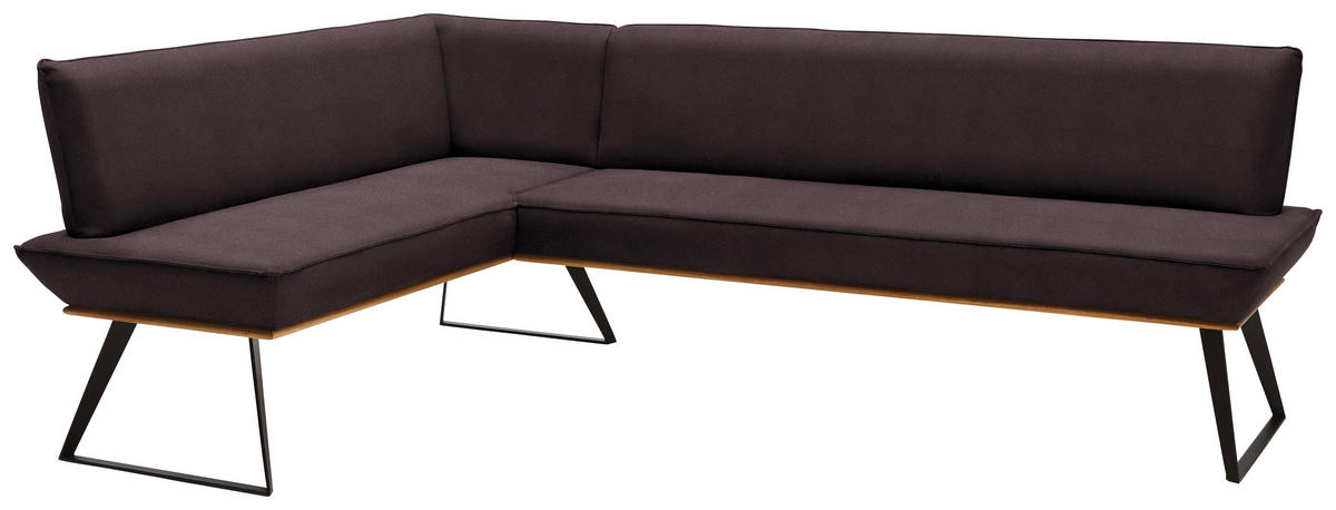 ECKBANK 163/243 cm Lederlook Braun, Schwarz, Eichefarben Eiche massiv Metall   - Eichefarben/Schwarz, Design, Holz/Textil (163/243cm) - Voleo