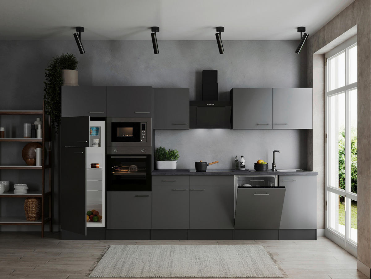 MODULKÖK 340 cm   i grå  - silver/grå, Design, metall/trämaterial (340cm) - Respekta