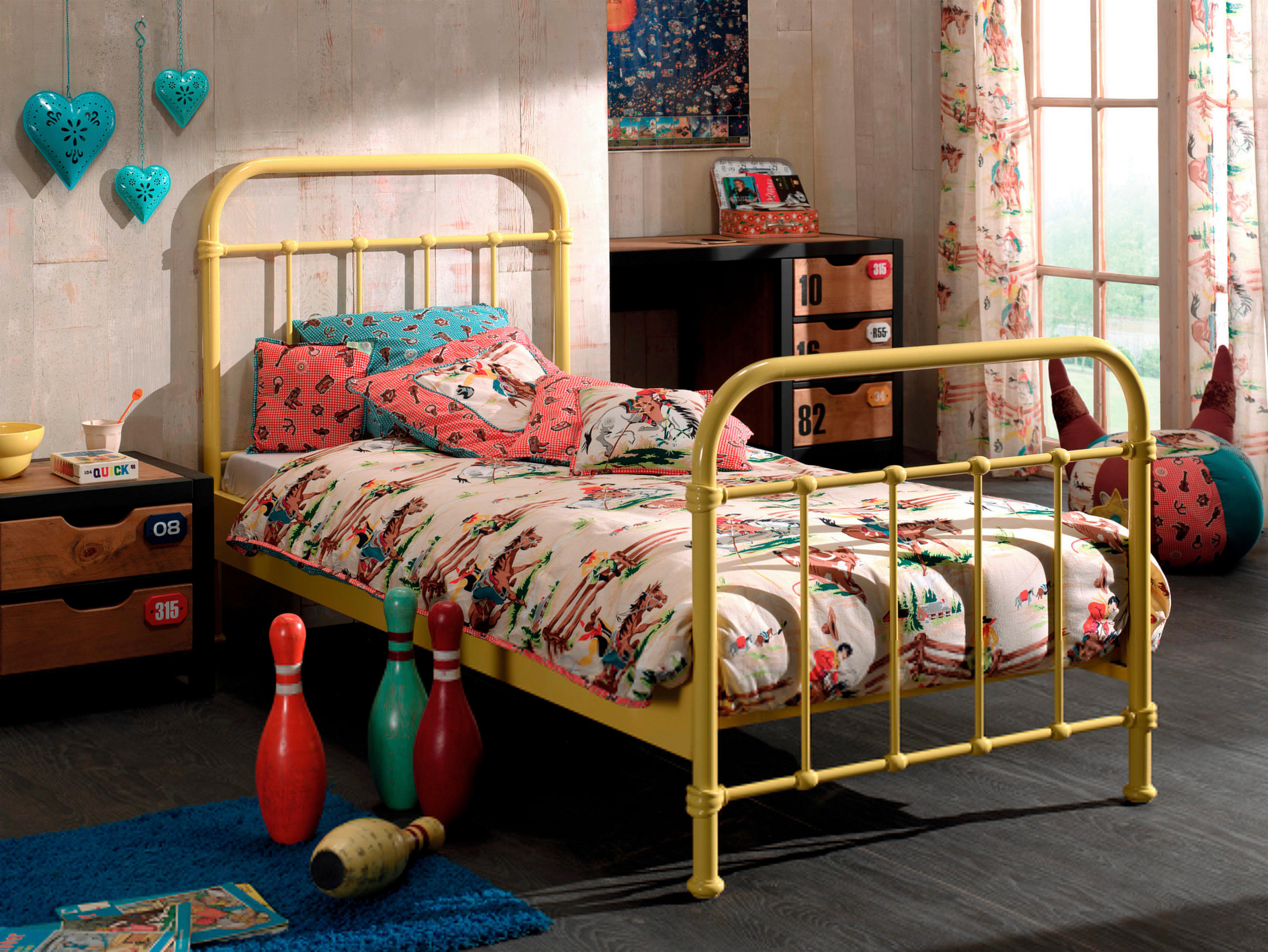 KINDER-/JUNIORBETT - Gelb, ROMANTIK / LANDHAUS, Holzwerkstoff/Metall (90/200cm) - Vipack