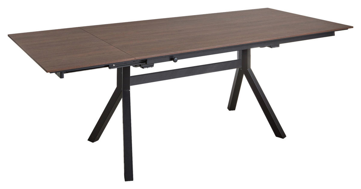 ESSTISCH Schwarz, Nussbaumfarben rechteckig  ausziehbar, in verschiedenen Größen erhältlich, in verschiedenen Holzdekoren erhältlich  - Nussbaumfarben/Schwarz, Basics, Holzwerkstoff/Metall (180-280/95/76cm) - Celina Home