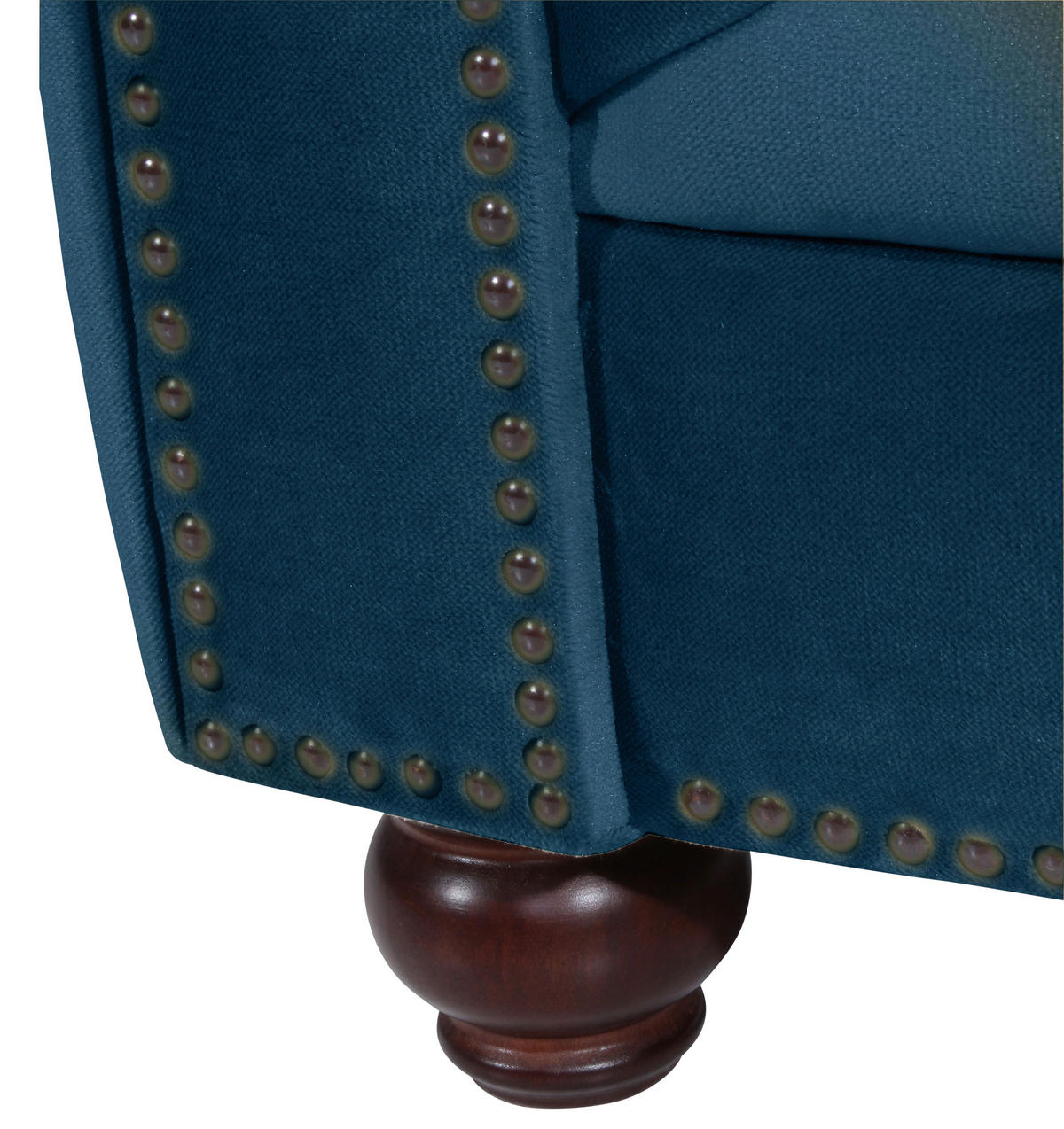 CHESTERFIELD-SOFA Orleans in Samt, Velours Petrol  - Nussbaumfarben/Petrol, Design, Holz/Textil (216/77/100cm) - Max Winzer
