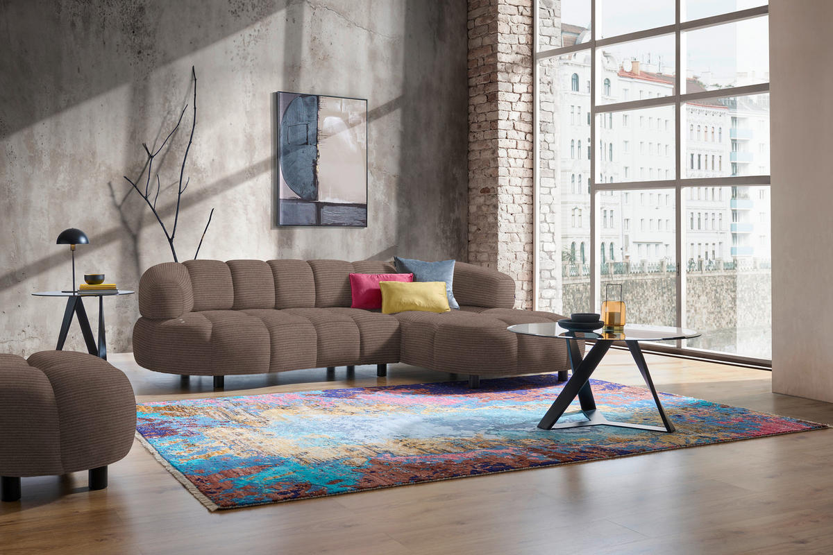 ECKSOFA in Cord, Velours Taupe  284/183 cm  - Taupe/Schwarz, Design, Holz/Textil (284/183cm) - Welnova