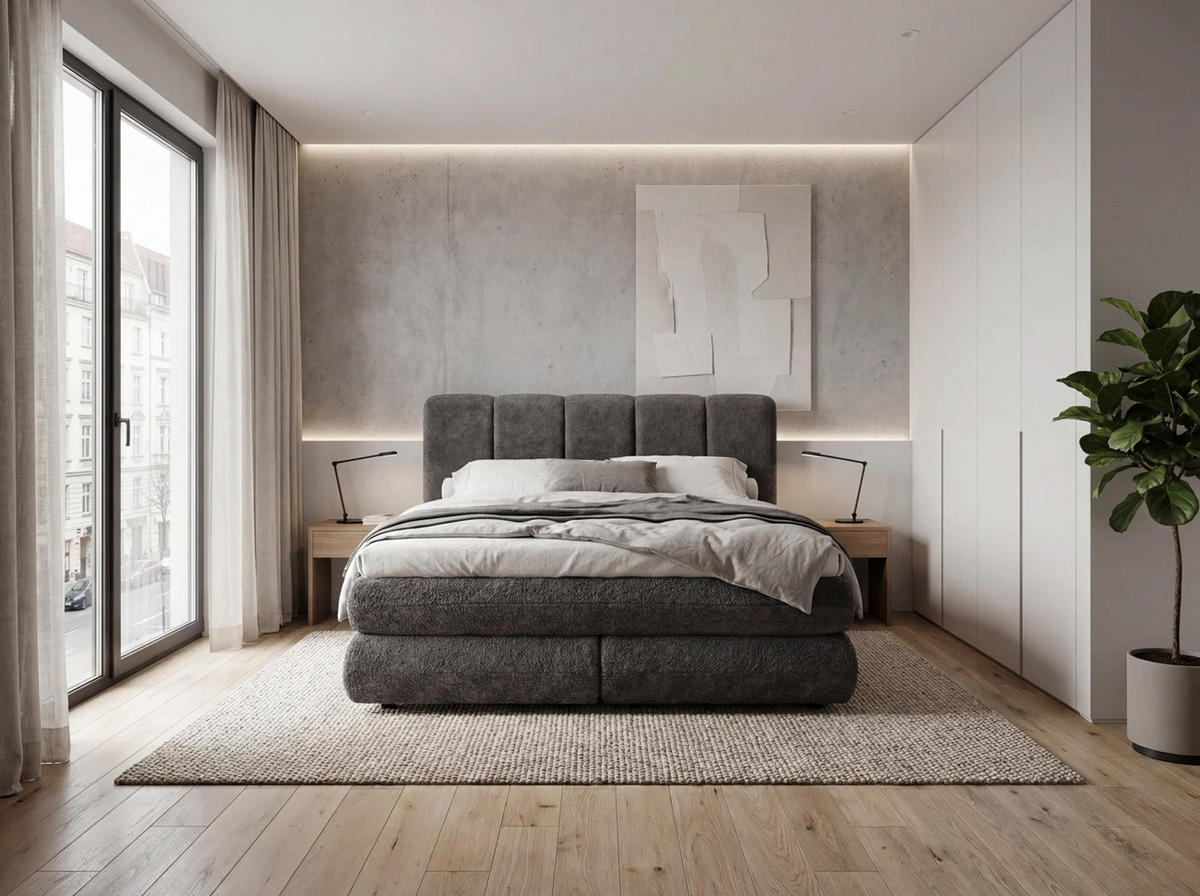 Pat Boxspring, 160/200 cm, gri - gri, Modern, materiale naturale/lemn (160/200cm) - Voleo