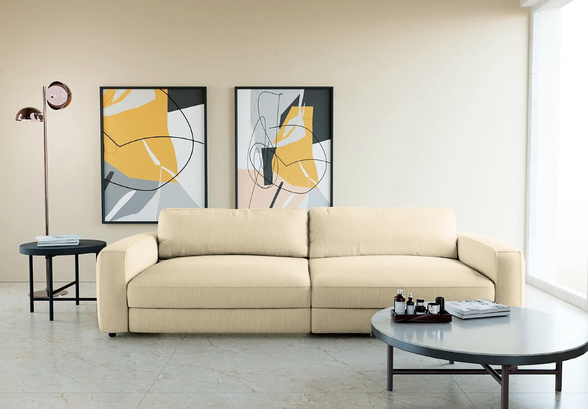 BIGSOFA in Cord Weiss  - Weiss/Schwarz, Modern, Kunststoff/Textil (264/84/125cm) - Trendmanufaktur