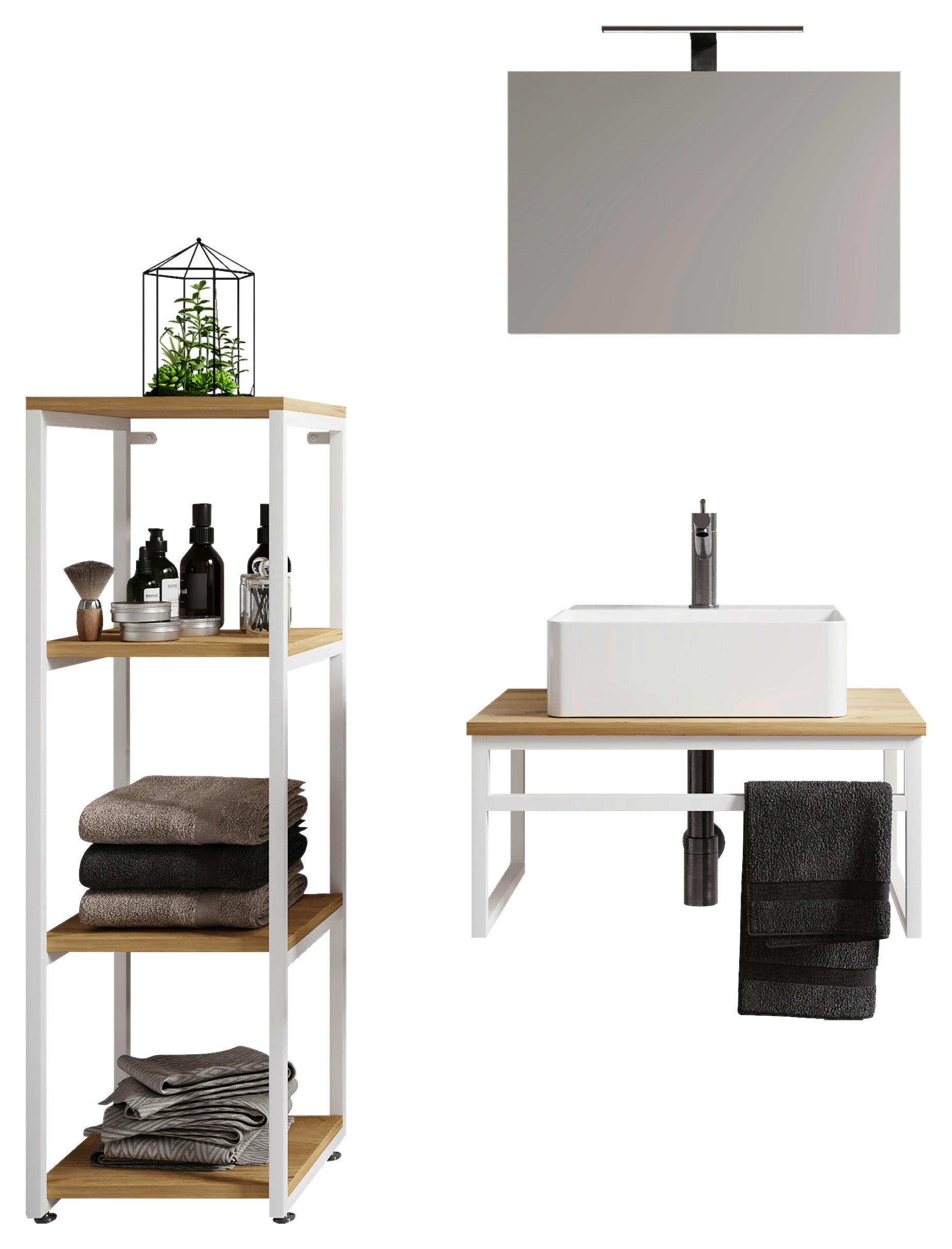 BADEZIMMER 4-teilig in 95 cm - Honigeiche/Weiss, Modern, Glas/Keramik (95cm) - MID.YOU