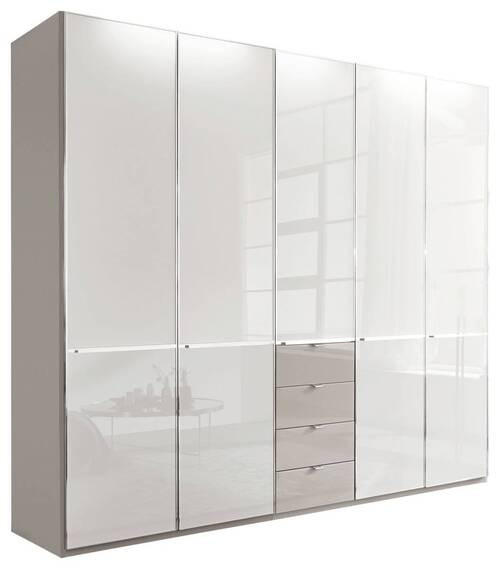 KLEIDERSCHRANK 250/216/58 cm 5-türig Grau, Weiß  - Chromfarben/Weiß, Design, Glas/Holzwerkstoff (250/216/58cm) - Novel