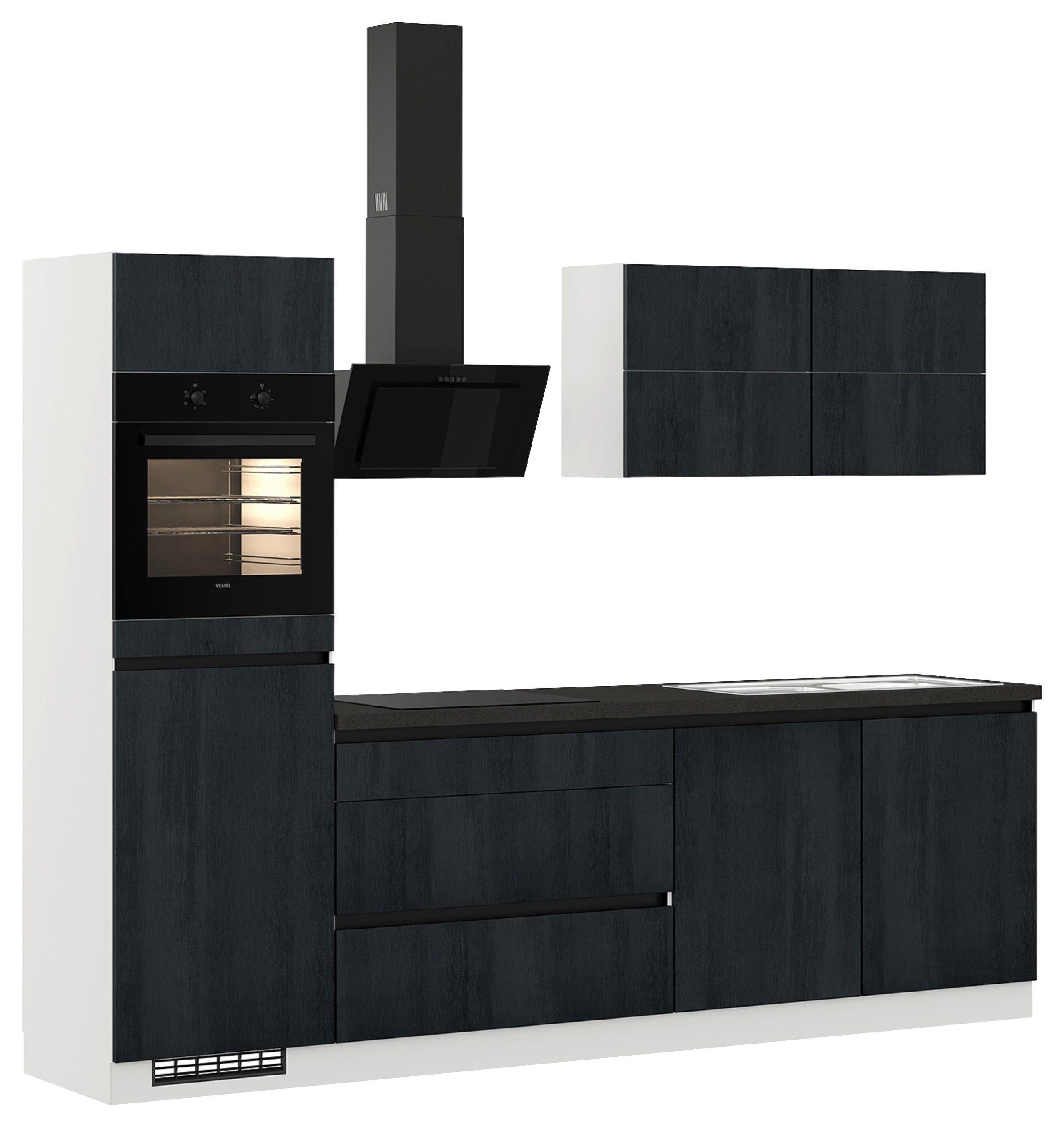 KÜCHENBLOCK 280 cm   Schwarz, Eiche dunkel  - Eiche dunkel/Hellgrau, Design, Holzwerkstoff (280cm) - Impuls