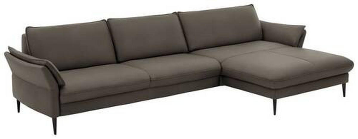 ECKSOFA in Echtleder Graubraun  - Graubraun/Schwarz, Design, Leder/Metall (334/172cm) - Valdera