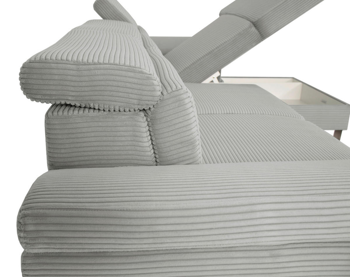 ECKSOFA inkl. Funktionen Grau Cord  - Silberfarben/Grau, Design, Textil/Metall (250/167cm) - Xora