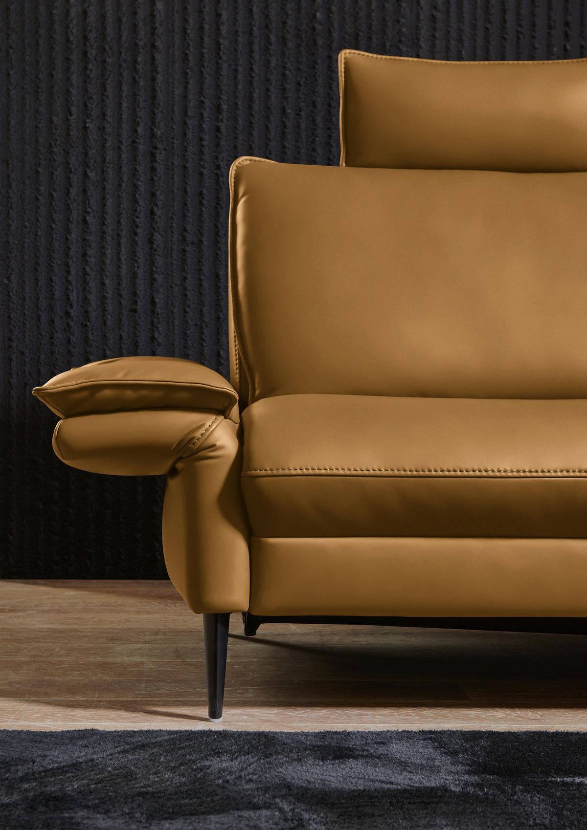 ECKSOFA in Echtleder Currygelb  - Currygelb/Schwarz, Design, Leder/Metall (334/172cm) - Valdera