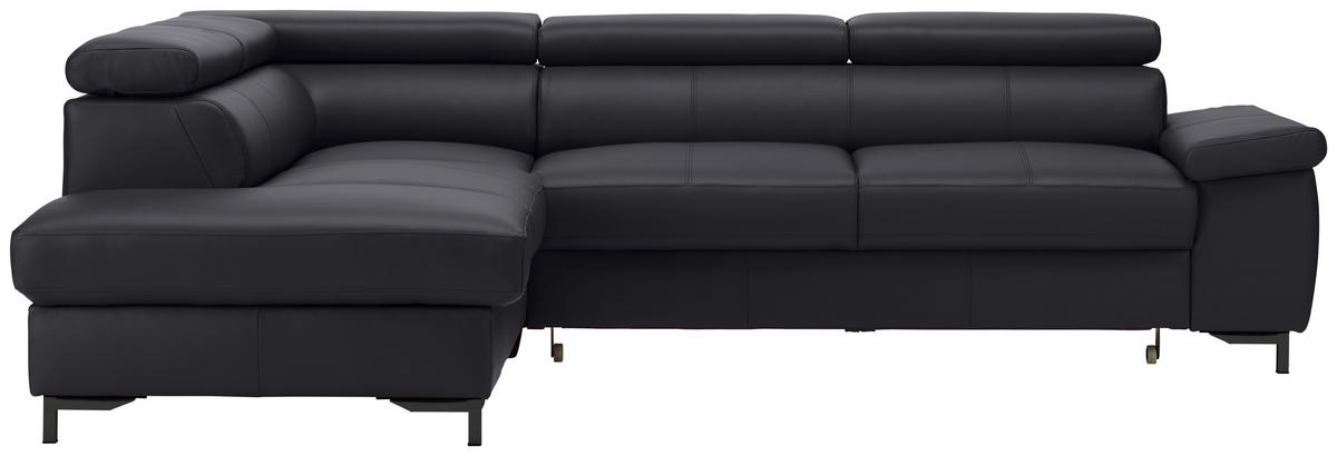 ECKSOFA Echtleder Schwarz  - Schwarz, Design, Leder/Metall (213/268cm) - Stylife