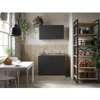 MINIKÜCHE 100 cm   in Schwarz, Eichefarben  - Eichefarben/Silberfarben, Basics, Holzwerkstoff/Metall (100cm) - Respekta