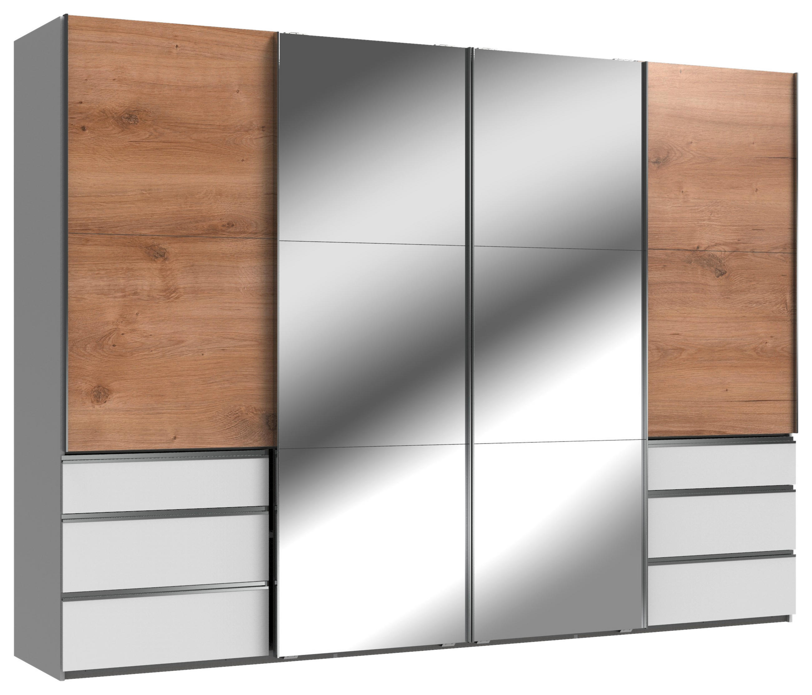 SCHWEBETÜRENSCHRANK in Weiss, Eichefarben  - Chromfarben/Weiss, Modern, Holzwerkstoff (300/216/65cm) - MID.YOU