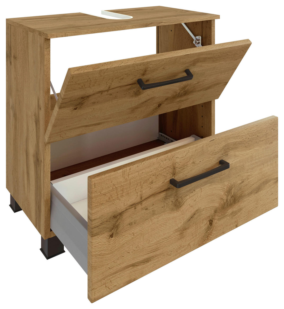 WASCHBECKENUNTERSCHRANK 60/59/35 cm  - Eichefarben/Schwarz, MODERN, Holzwerkstoff/Metall (60/59/35cm) - Held